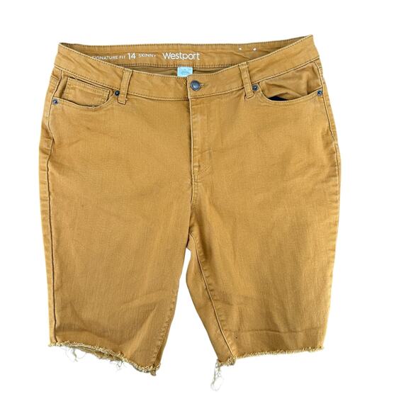 Upcycled Cut-Off Orange Colored Denim Shorts Westport Skinny  Size 14 - Picture 1 of 4